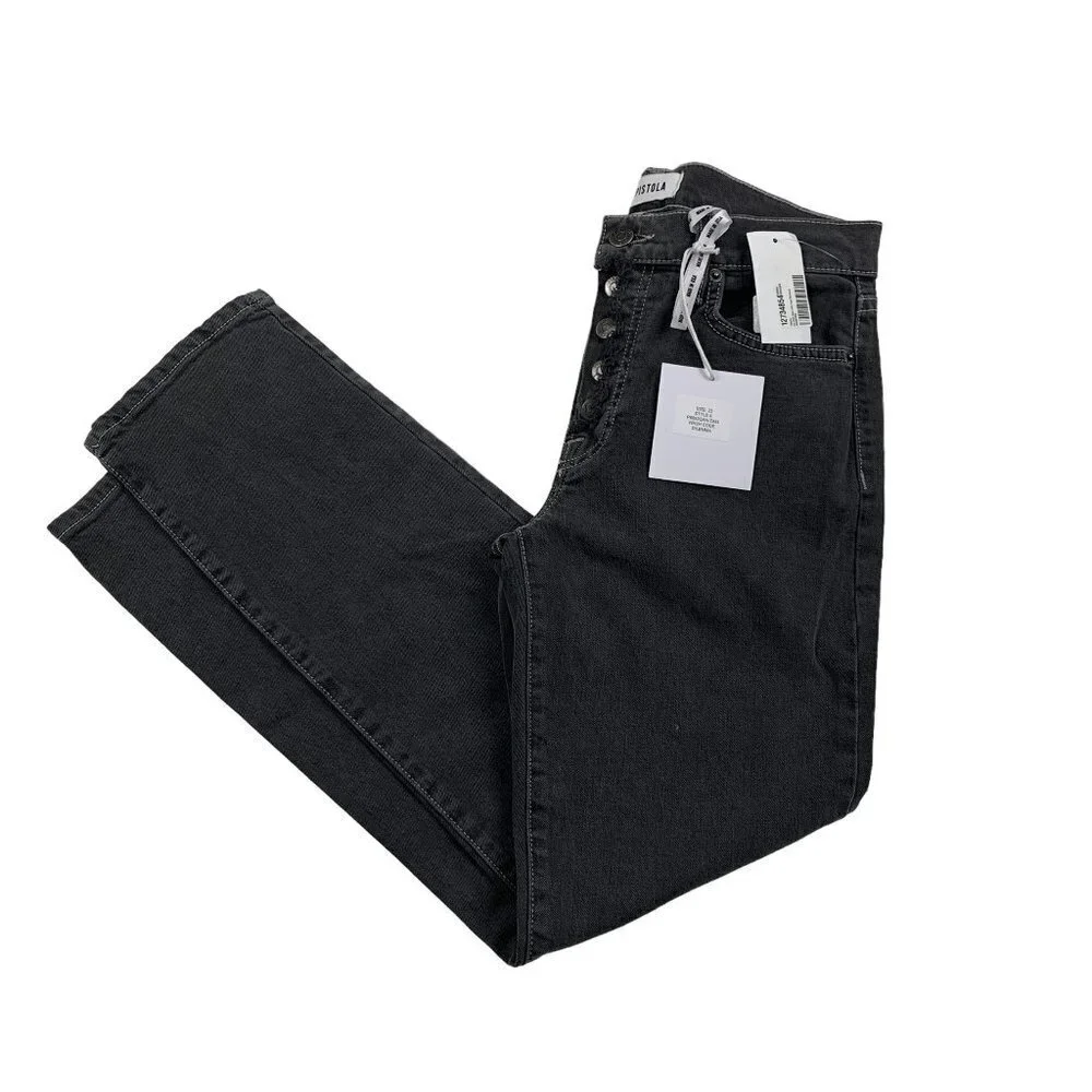 Pistola Charlie High Rise Straight Distressed Gray Wash Button Fly Women's SZ 25